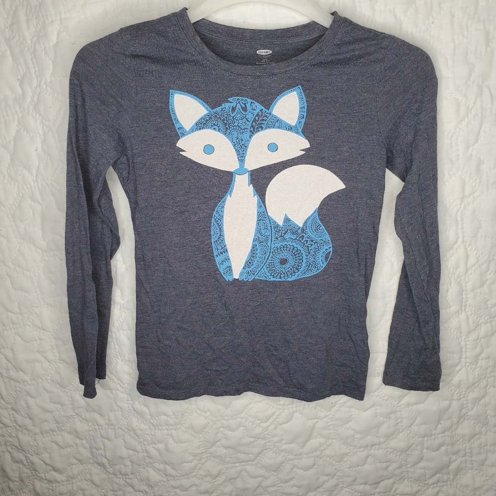Old Navy Girls Long Sleeve Tee Gray/ Fox Graphic